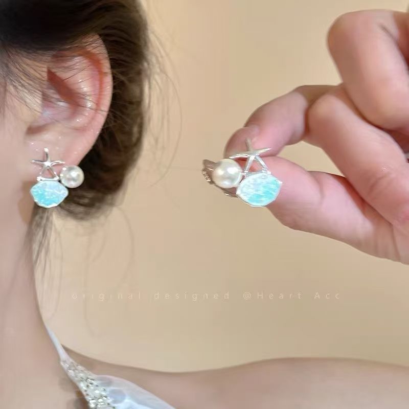 Pearl Alloy Stud Faux Rhinestone Earring Starfish
