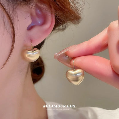 Drop Earring Brushed Alloy Heart