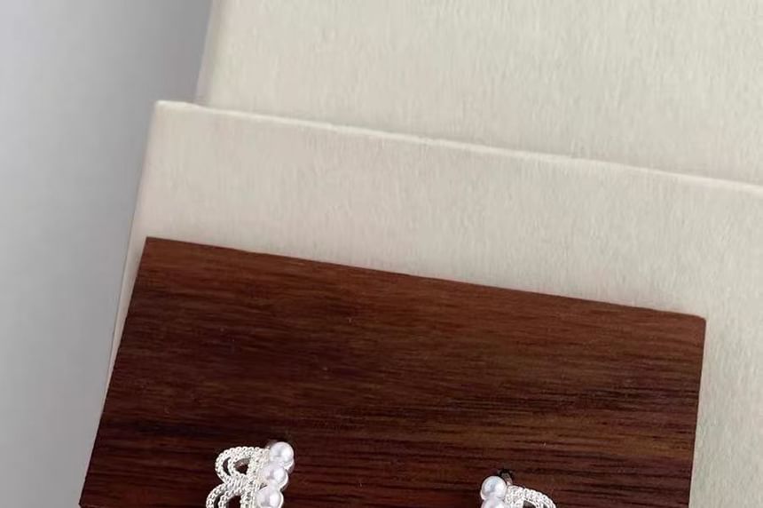 Huggie Earring Pearl Alloy Lace Faux