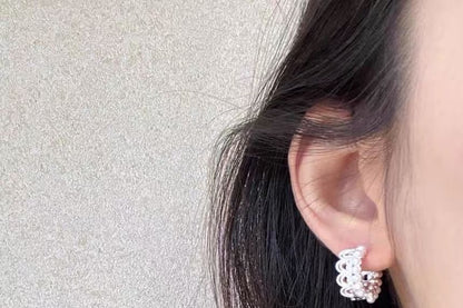 Huggie Earring Pearl Alloy Lace Faux