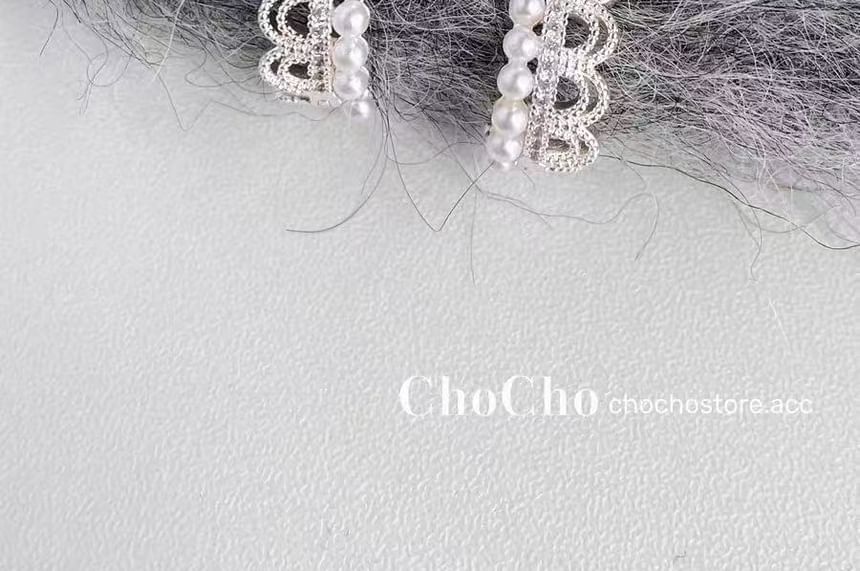 Huggie Earring Pearl Alloy Lace Faux