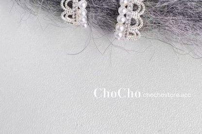 Huggie Earring Pearl Alloy Lace Faux