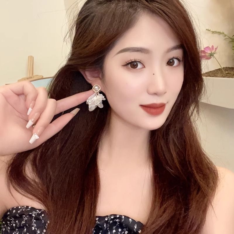 Earring Petal Pearl Faux Statement Alloy