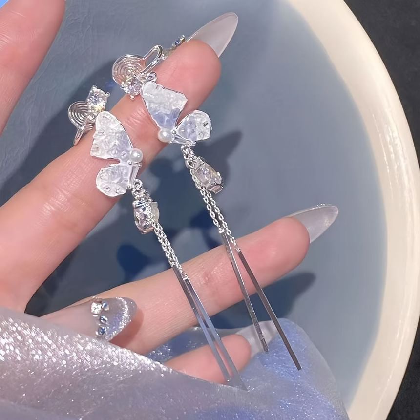Threader Faux Earring Butterfly Alloy Crystal