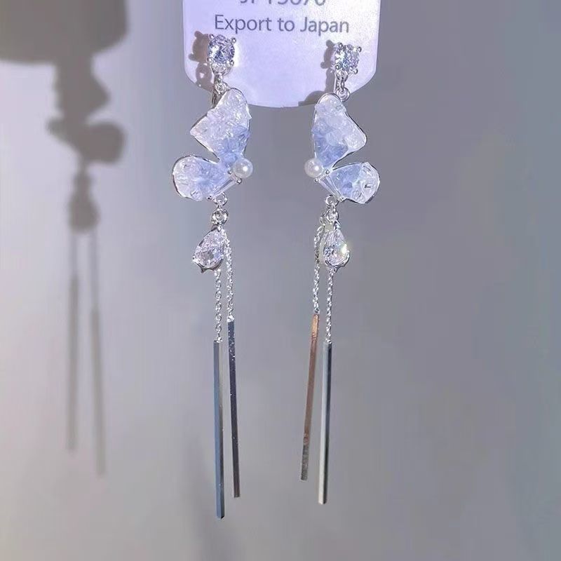 Threader Faux Earring Butterfly Alloy Crystal