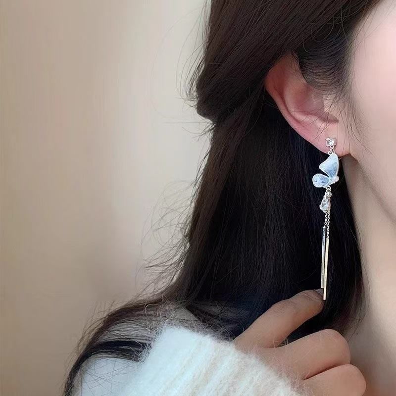 Threader Faux Earring Butterfly Alloy Crystal