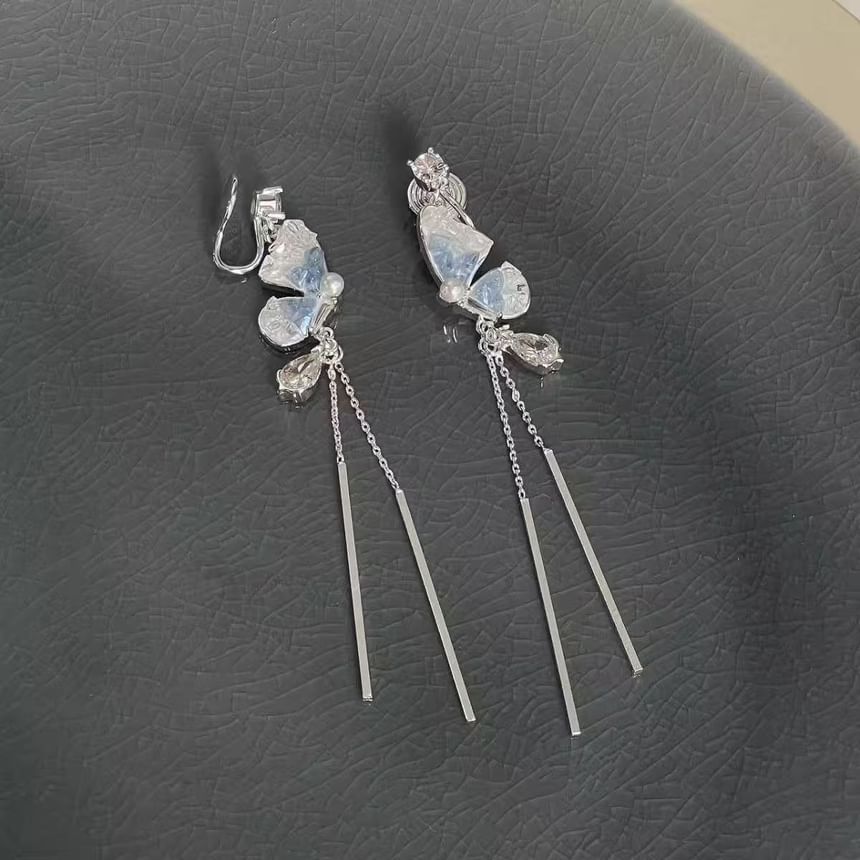 Threader Faux Earring Butterfly Alloy Crystal