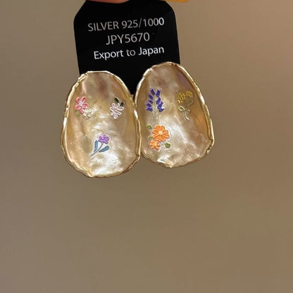 Floral Alloy Glaze Statement Earring