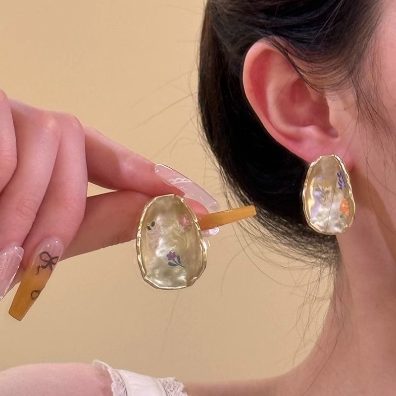 Floral Alloy Glaze Statement Earring