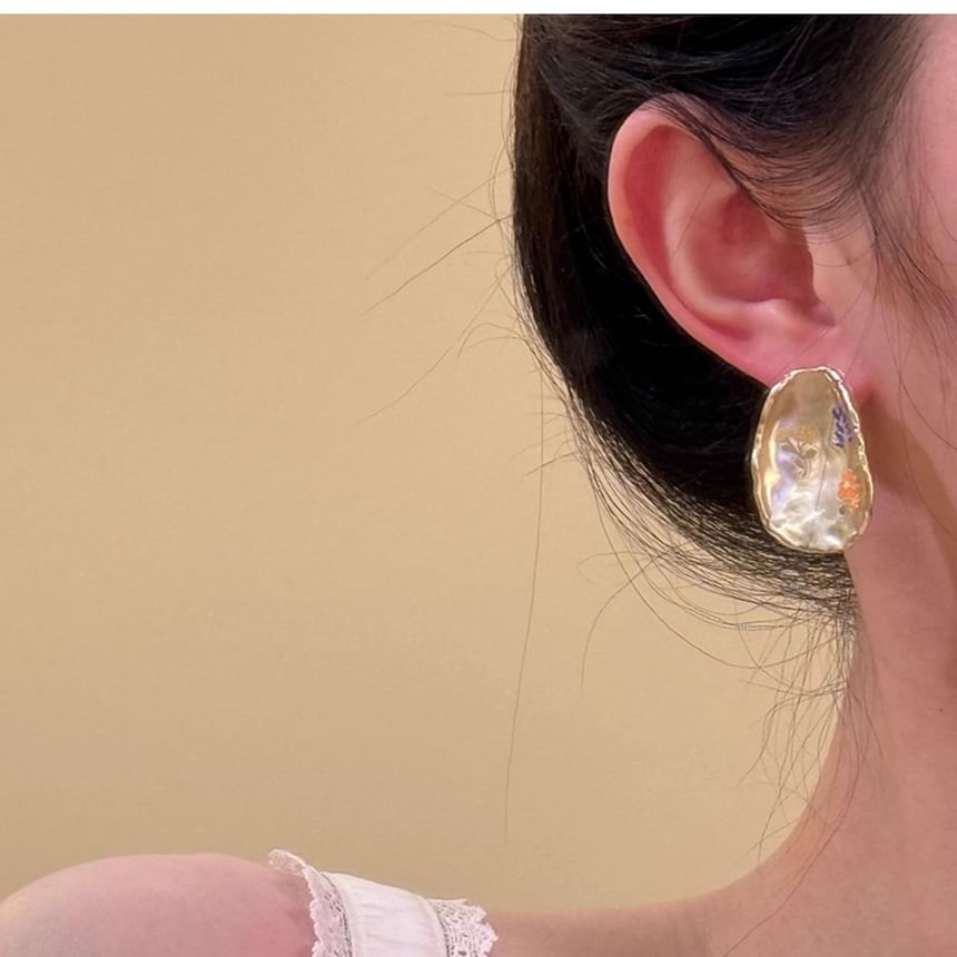 Floral Alloy Glaze Statement Earring