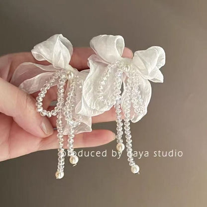 Alloy Pearl Statement Earring Faux Bow