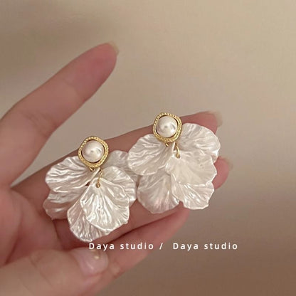 Pearl Faux Petal Statement Earring Alloy