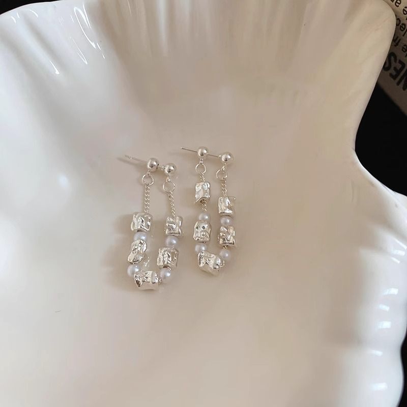 Faux Dangle Pearl Alloy Earring Hoop Chain