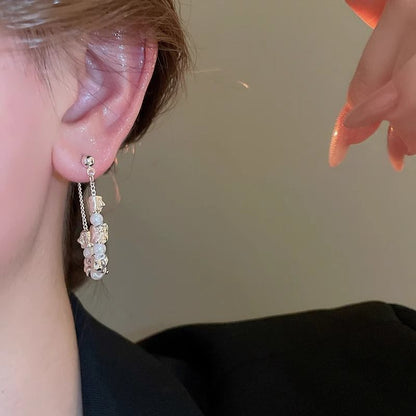 Faux Dangle Pearl Alloy Earring Hoop Chain