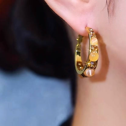 Faux Rhinestone Alloy Gemstone Hoop Earring