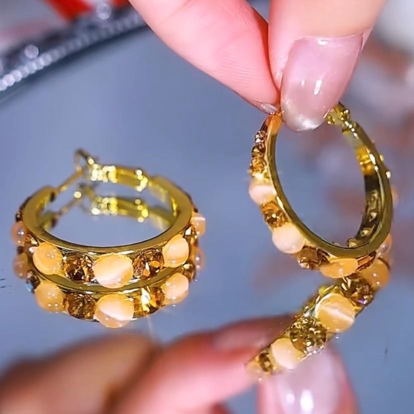 Faux Rhinestone Alloy Gemstone Hoop Earring