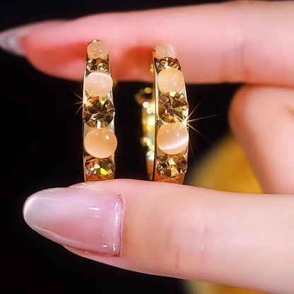 Faux Rhinestone Alloy Gemstone Hoop Earring