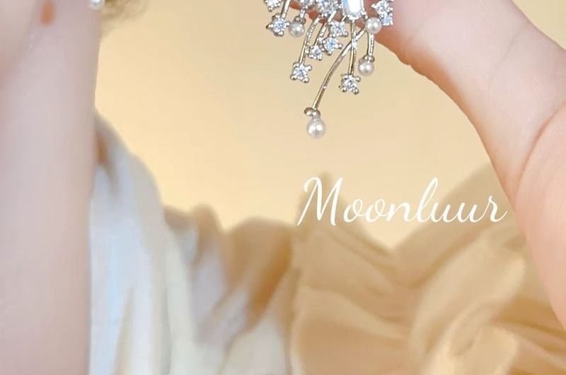 Stud Earring Faux Pearl Firework Rhinestone Alloy