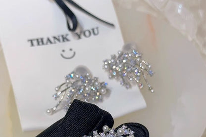 Stud Earring Faux Pearl Firework Rhinestone Alloy