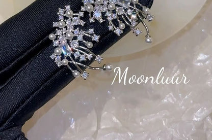 Stud Earring Faux Pearl Firework Rhinestone Alloy