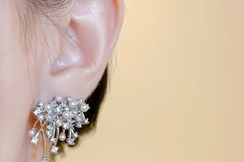 Stud Earring Faux Pearl Firework Rhinestone Alloy