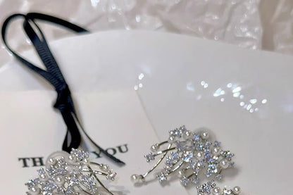 Stud Earring Faux Pearl Firework Rhinestone Alloy