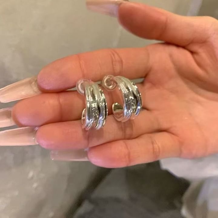 Earring Hoop Textured Open Alloy