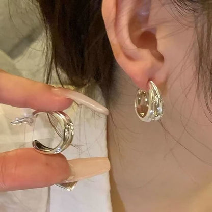 Earring Hoop Textured Open Alloy