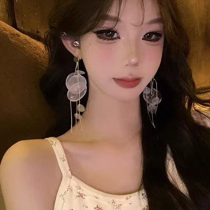 Disc Earring Shell Alloy Statement