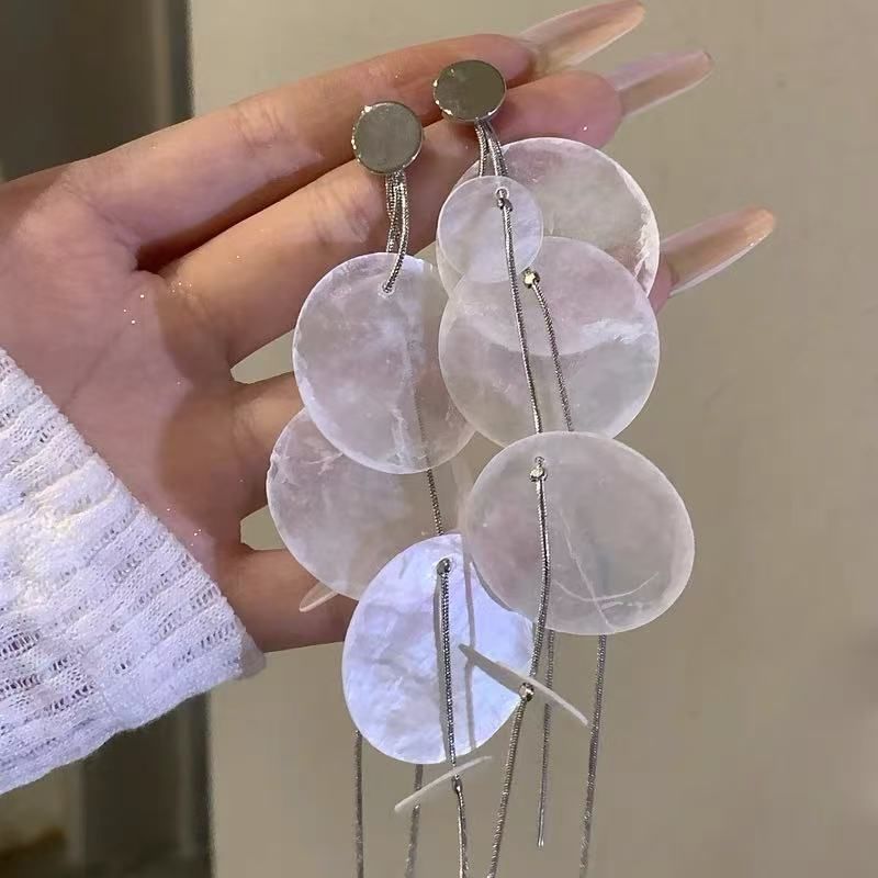 Disc Earring Shell Alloy Statement