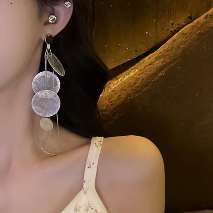 Disc Earring Shell Alloy Statement