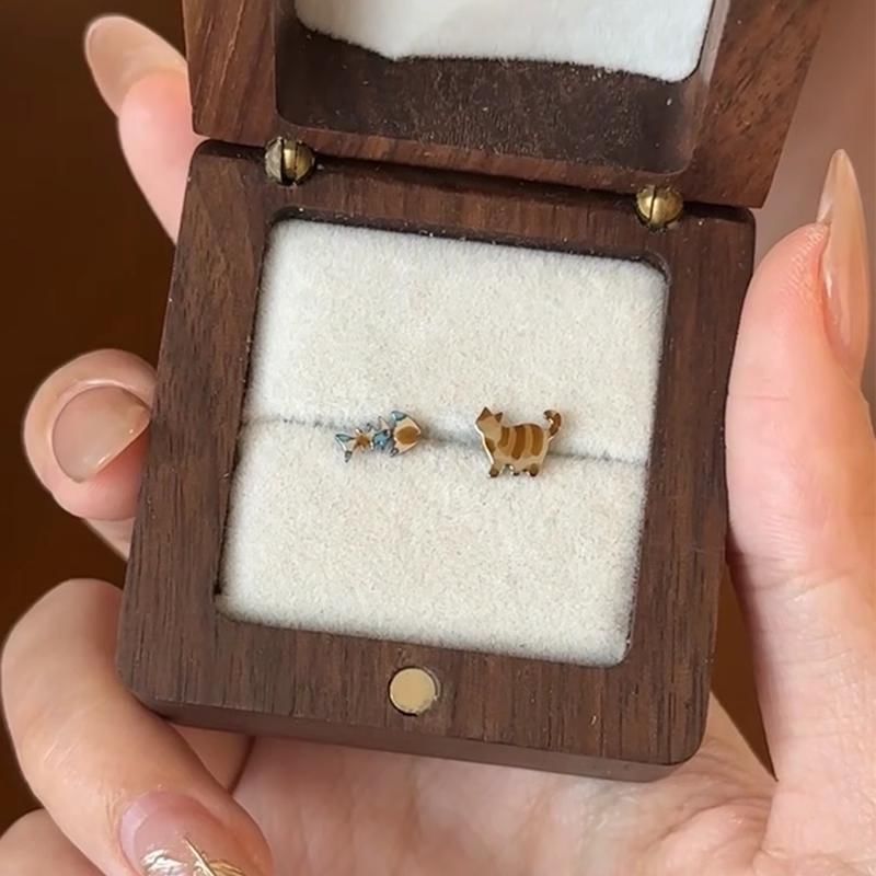 Earring Cat Alloy Stud Fish Asymmetrical