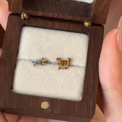 Earring Cat Alloy Stud Fish Asymmetrical