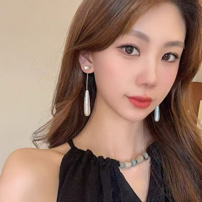 Faux Earring Alloy Pearl Droplet Dangle