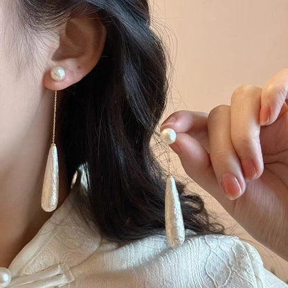 Faux Earring Alloy Pearl Droplet Dangle
