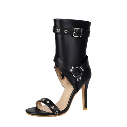 Stiletto Heel Studded Grommet Buckled Sandals
