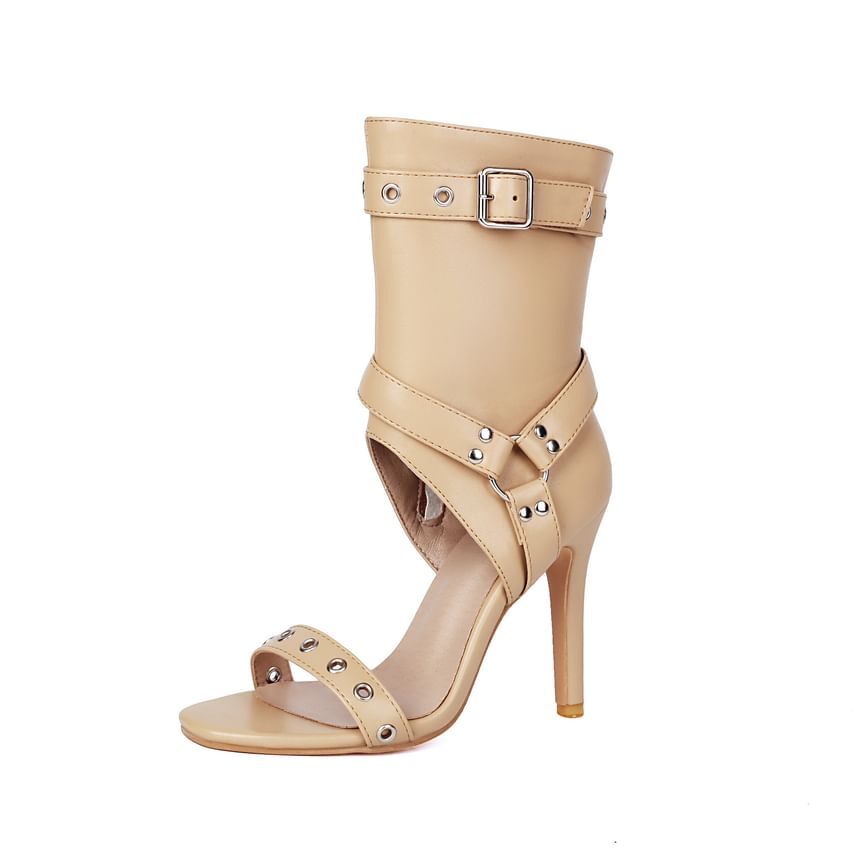 Stiletto Heel Studded Grommet Buckled Sandals