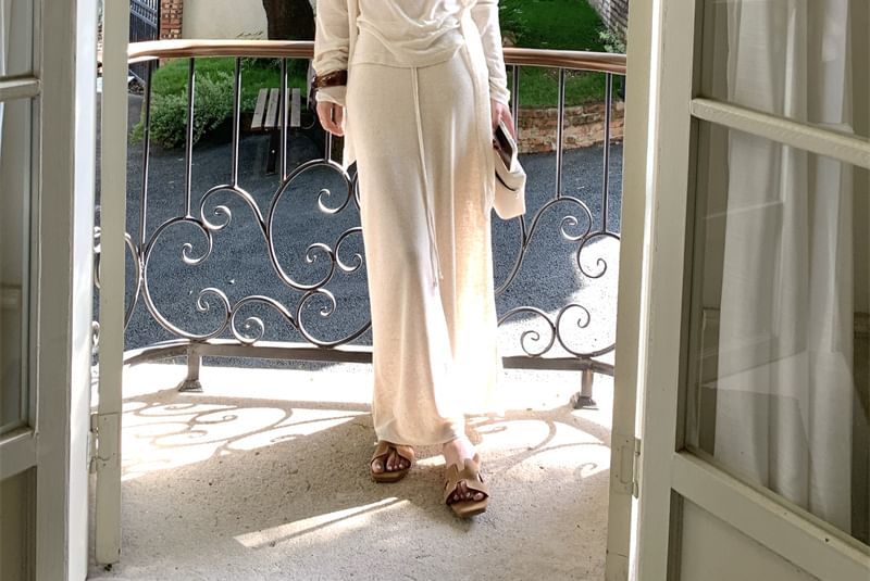 Knit Tank with Cardigan and Drawstring Pencil Maxi Skirt Set