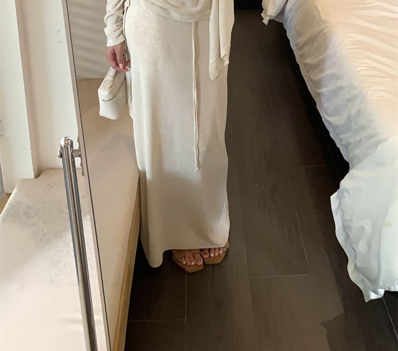 Knit Tank with Cardigan and Drawstring Pencil Maxi Skirt Set