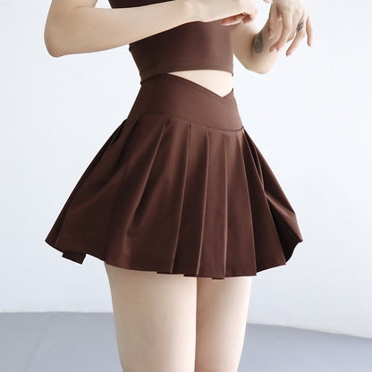 Pleated Athletic Mini Skirt with High Waistband