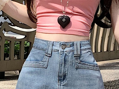 Denim Mini Flared Skirt with High Waist