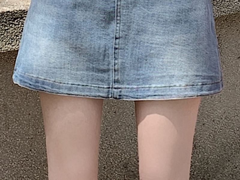 Denim Mini Flared Skirt with High Waist