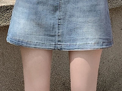 Denim Mini Flared Skirt with High Waist