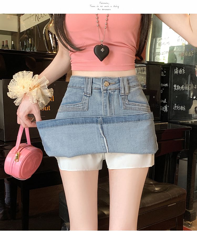 Denim Mini Flared Skirt with High Waist