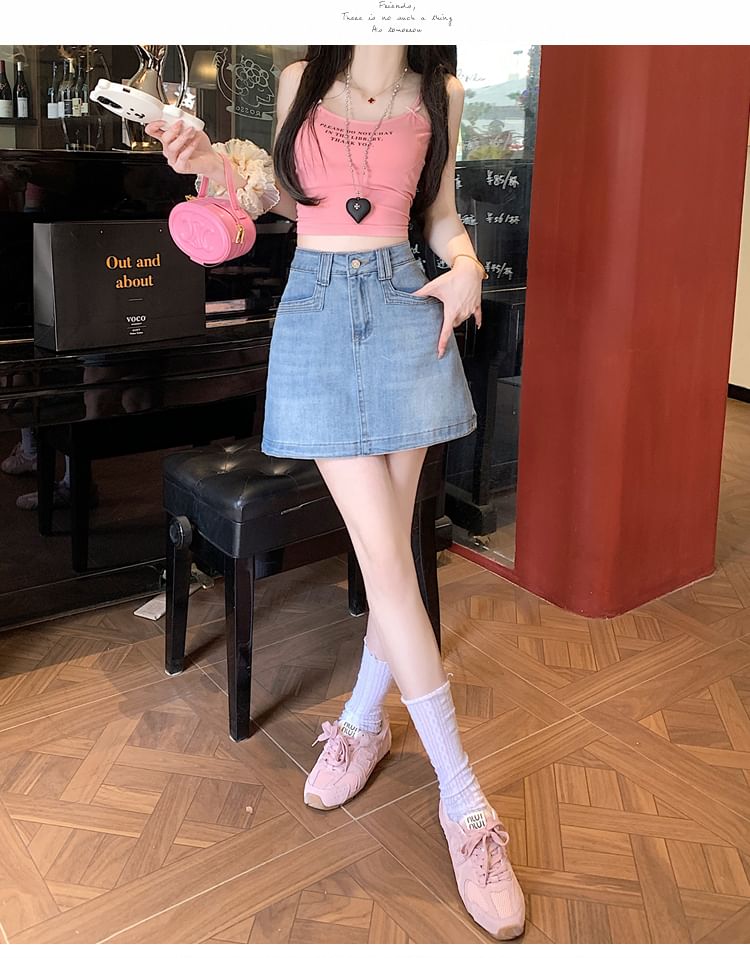 Denim Mini Flared Skirt with High Waist