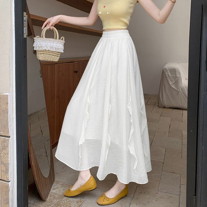 High-Waist Plain Maxi Flared Skirt