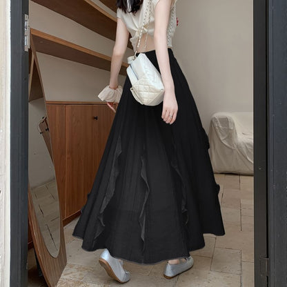 High-Waist Plain Maxi Flared Skirt