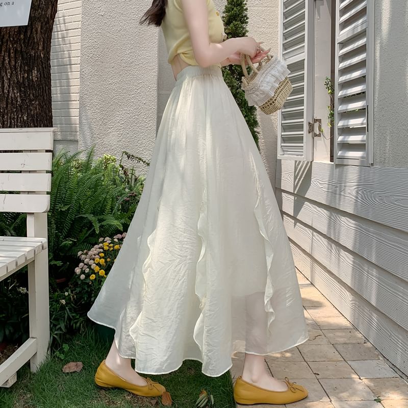 High-Waist Plain Maxi Flared Skirt