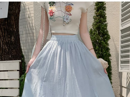 High-Waist Plain Maxi Flared Skirt