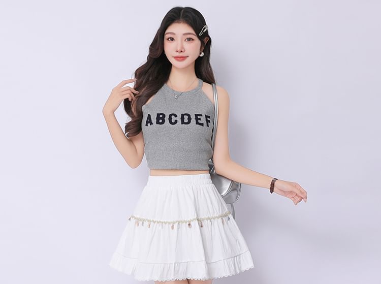 High-Waist Plain Mini A-Line Skirt